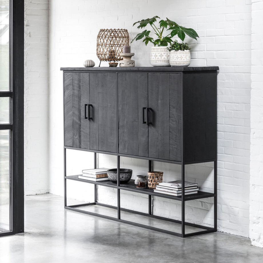 DTP Home Opbergkast 'Beam' Teakhout, 180 x 140cm, kleur Zwart DTP Home Opbergkast 'Beam' Teakhout, 180 x 140cm, kleur Zwart afbeelding 1