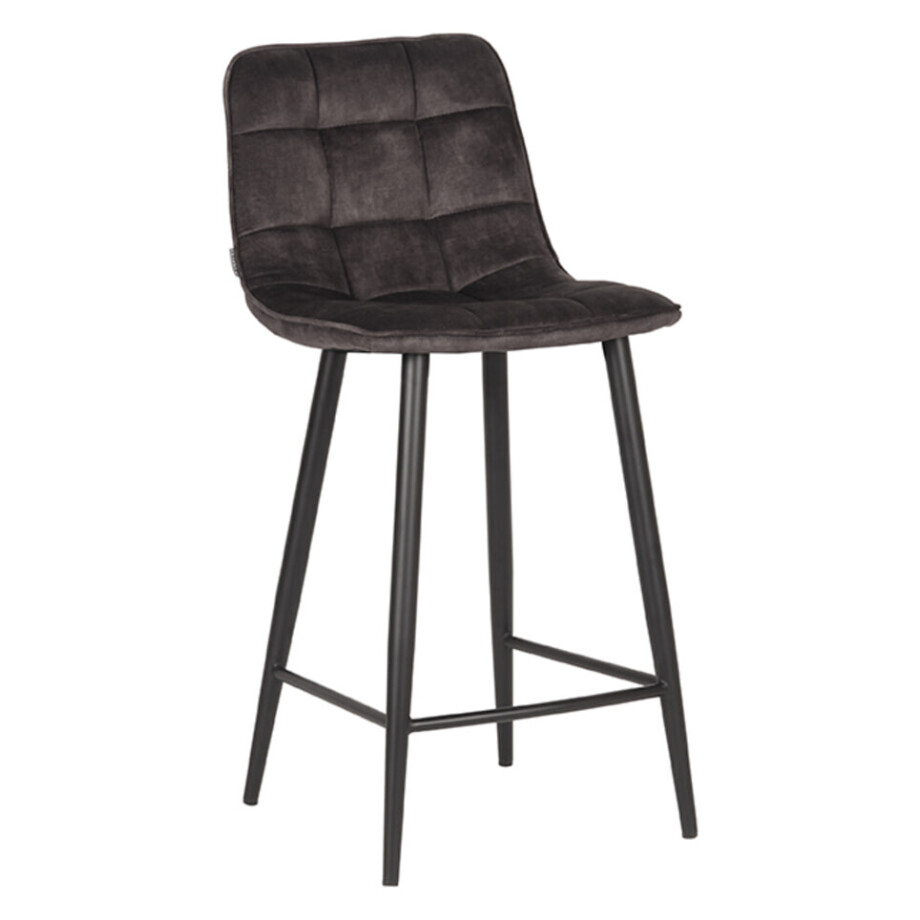 LABEL51 Barkruk 'Jelt' Velvet, kleur Antraciet (zithoogte 65cm) afbeelding 1