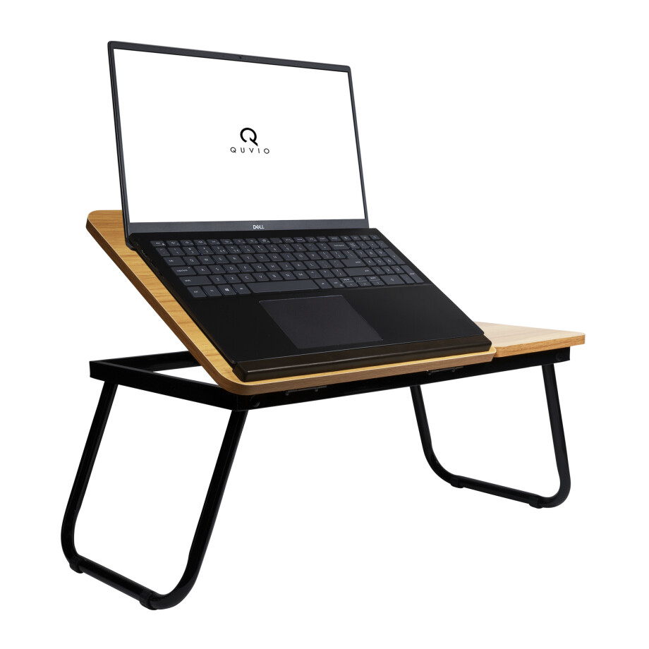 QUVIO Bedtafel met bekerhouder - Verstelbaar - Bruin afbeelding 1