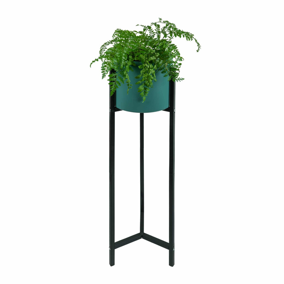 QUVIO Bloempot op standaard - Staal - Zwart en blauw afbeelding 1