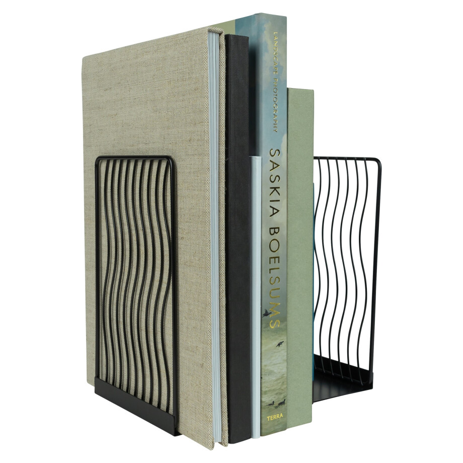 QUVIO Boekensteun golvend design - Set van 2 - Staal - Zwart afbeelding 1