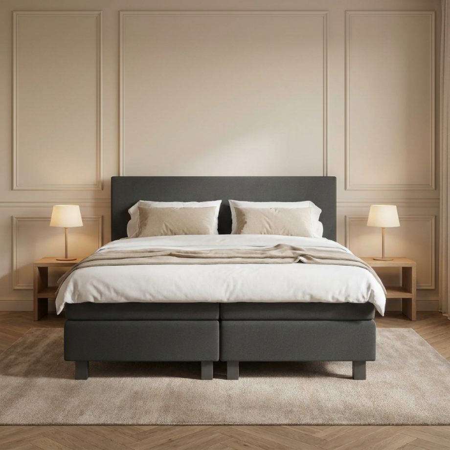 2-Persoons Boxspring Julia Relax - Antraciet - Antraciet 140x220 Cm - Pocketvering - Inclusief Topper - Dekbed-Discounter.nl afbeelding 1