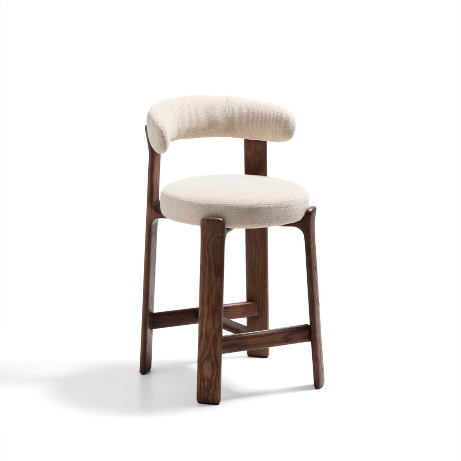 Kave Home Barkruk 'Granite' Chenille en essenhout, kleur Beige/Bruin (zithoogte 65cm) afbeelding 1