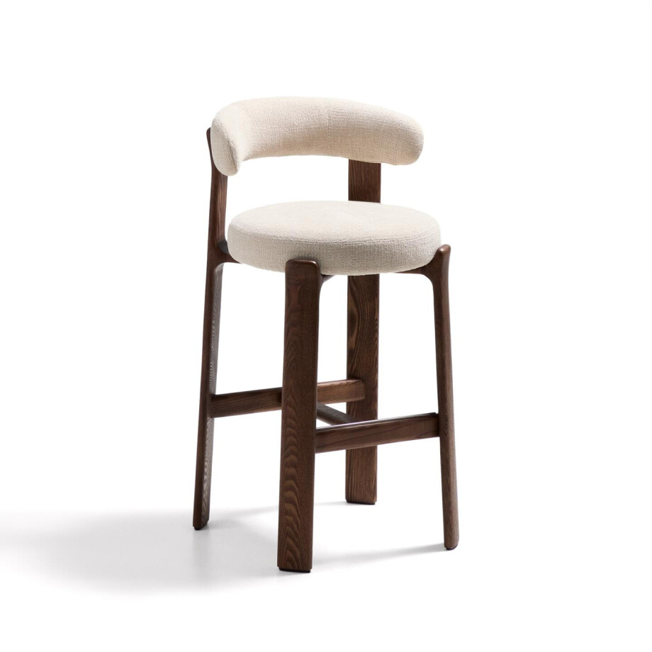 Kave Home Barkruk 'Granite' Chenille en essenhout, kleur Beige/Bruin (zithoogte 75cm) afbeelding 1