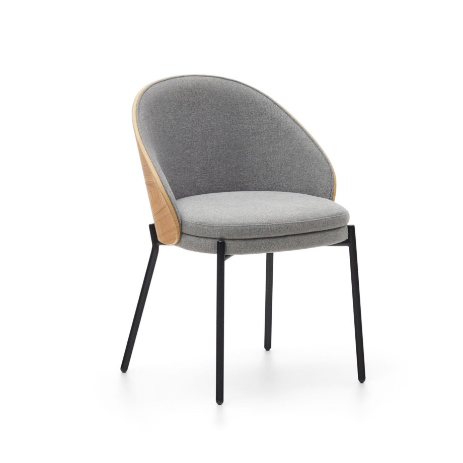 Kave Home Eetkamerstoel 'Eamy' Essenhout, kleur Lichtgrijs/Naturel afbeelding 1