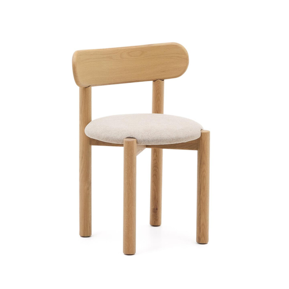 Kave Home Eetkamerstoel 'Nebai' Eikenhout en chenille, kleur Beige afbeelding 1