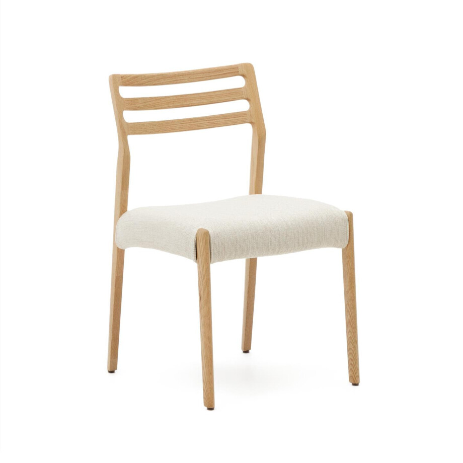 Kave Home Eetkamerstoel 'Cudia' Eikenhout en chenille, kleur Naturel afbeelding 1