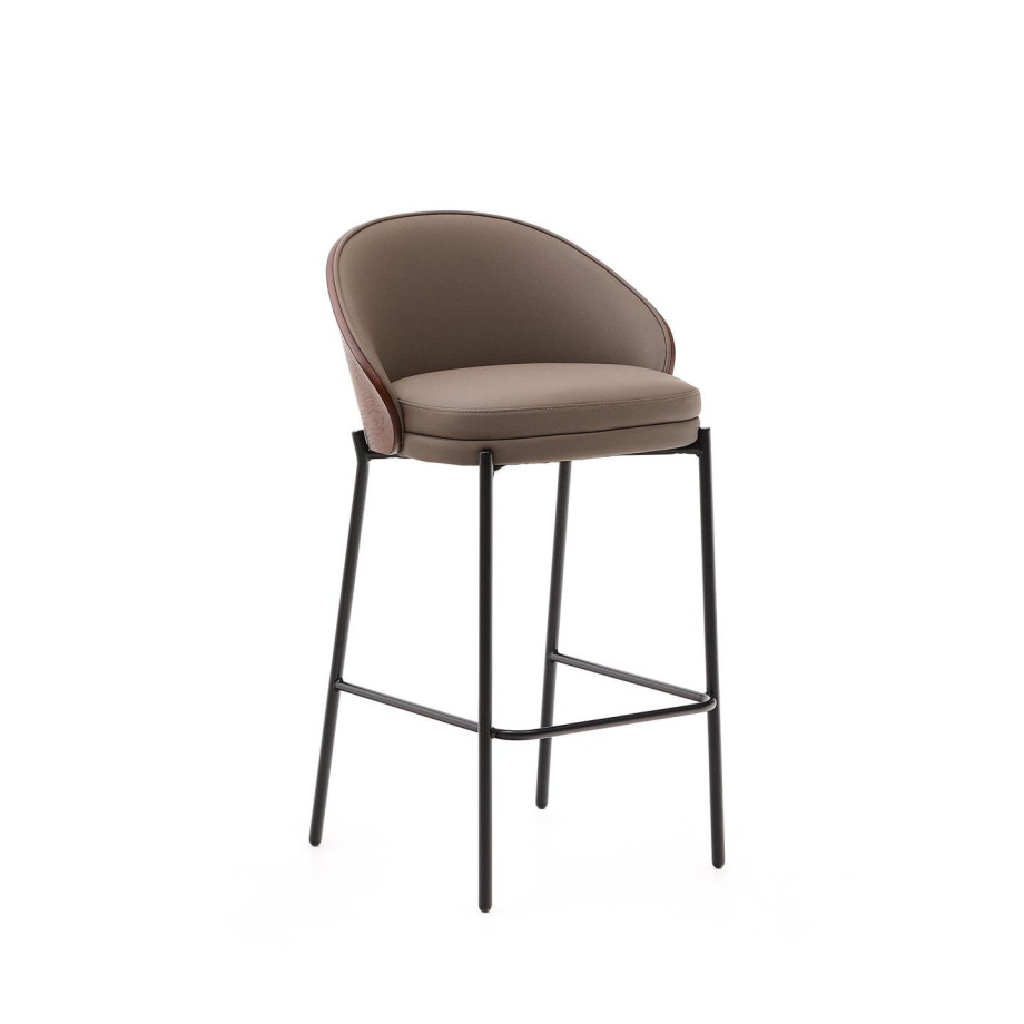 Kave Home Barkruk 'Eamy' Lederlook, kleur Bruin (zithoogte 65cm) afbeelding 1