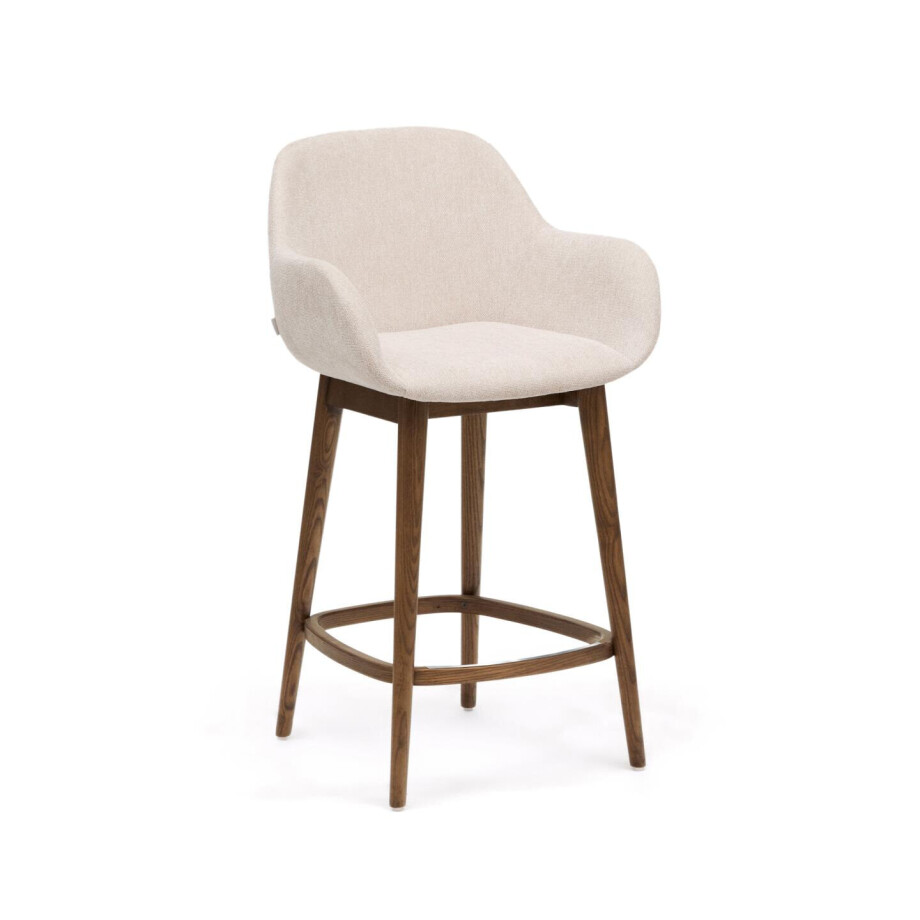 Kave Home Barkruk 'Konna' Essenhout en stof, kleur Beige/Bruin (zithoogte 66cm) afbeelding 1