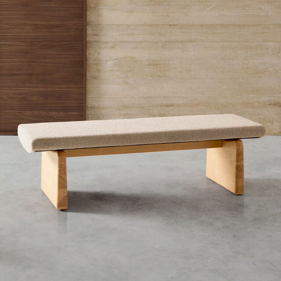 Kave Home Bankje 'Topaz' Chenille en essenhout, 150cm, kleur Naturel Kave Home Bankje 'Topaz' Chenille en essenhout, 150cm, kleur Naturel afbeelding 1