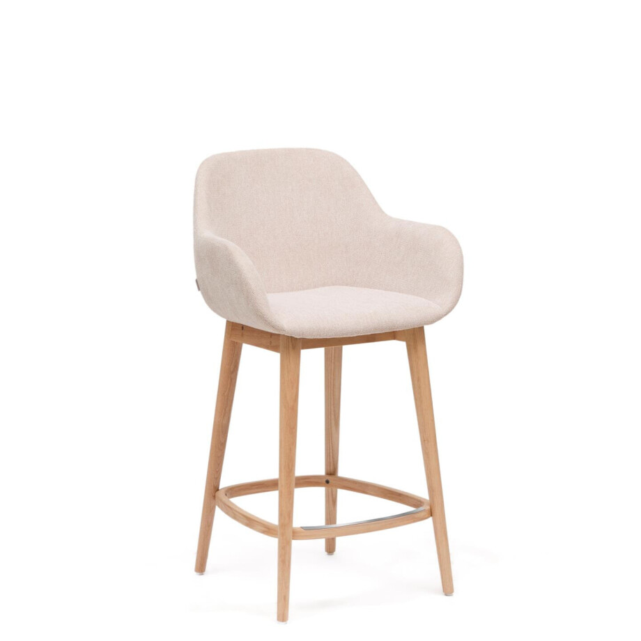 Kave Home Barkruk 'Konna' Essenhout en stof, kleur Beige/Naturel (zithoogte 66cm) afbeelding 1