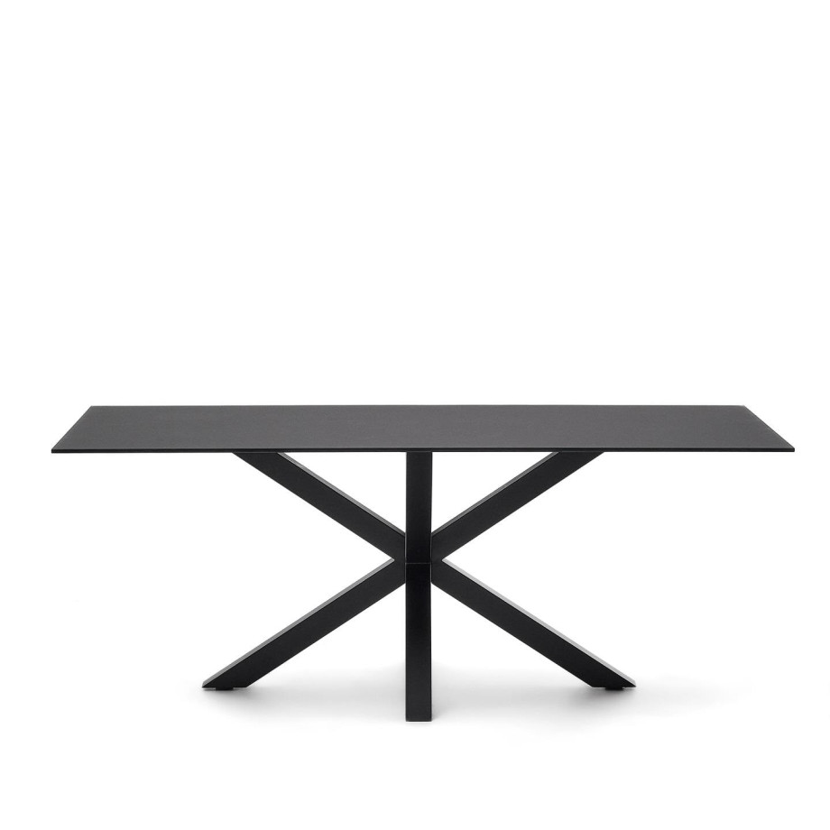 Kave Home Eettafel 'Argo' Glas, 200 x 100cm, kleur Mat Zwart afbeelding 1