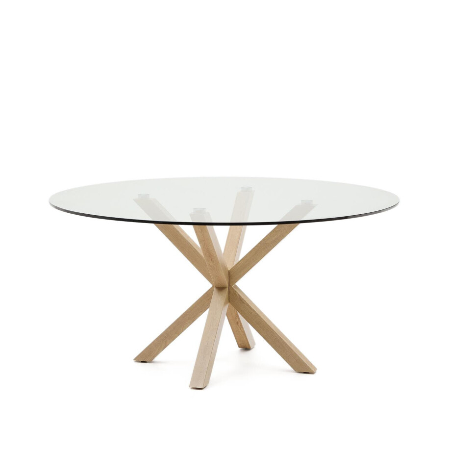 Kave Home Ronde Eettafel 'Argo' Glas en houtlook, 150cm, kleur Naturel afbeelding 1
