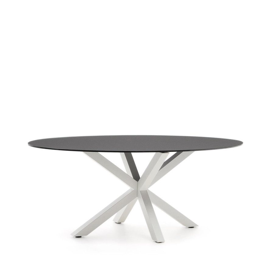 Kave Home Ovale Eettafel 'Argo' Glas, 200 x 100cm, kleur Zwart afbeelding 1