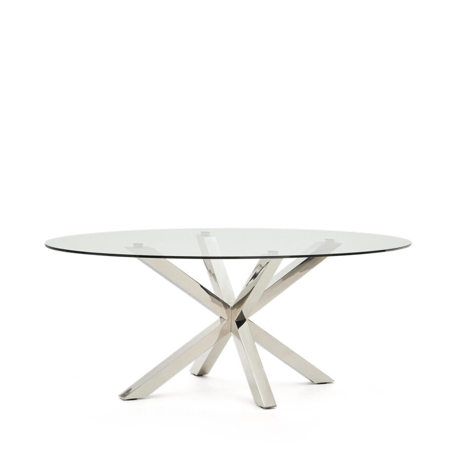 Kave Home Ovale Eettafel 'Argo' Glas, 200 x 100cm, kleur Zilver afbeelding 1