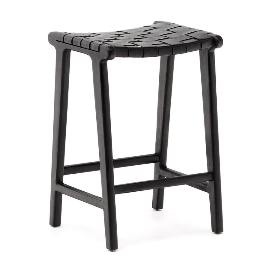 Kave Home Barkruk 'Calixta' Hout en leder, kleur Zwart (zithoogte 67cm) afbeelding 1