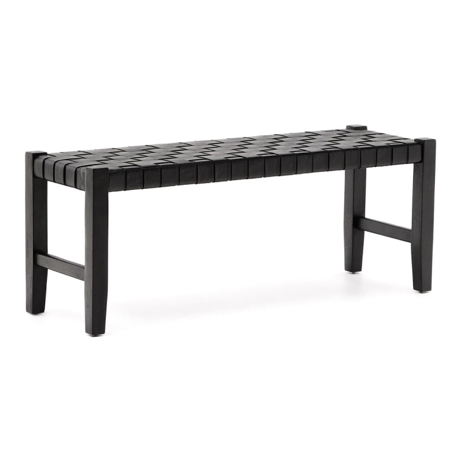 Kave Home Halbank 'Calixta' Hout en leder, 120cm, kleur Zwart Kave Home Halbank 'Calixta' Hout en leder, 120cm, kleur Zwart afbeelding 1