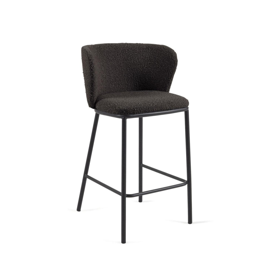 Kave Home Barstoel 'Ciselia' Bouclé (zithoogte 65cm), kleur Zwart afbeelding 1