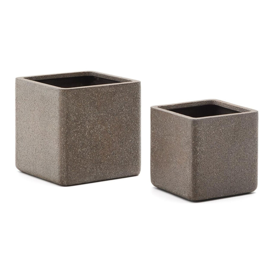Kave Home Lage Plantenpot 'Minoa' Polystone, Set van 2 stuks, kleur Bruin Kave Home Lage Plantenpot 'Minoa' Polystone, Set van 2 stuks, kleur Bruin afbeelding 1