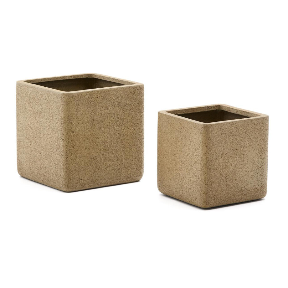 Kave Home Lage Plantenpot 'Minoa' Polystone, Set van 2 stuks, kleur Mosterdgeel afbeelding 1