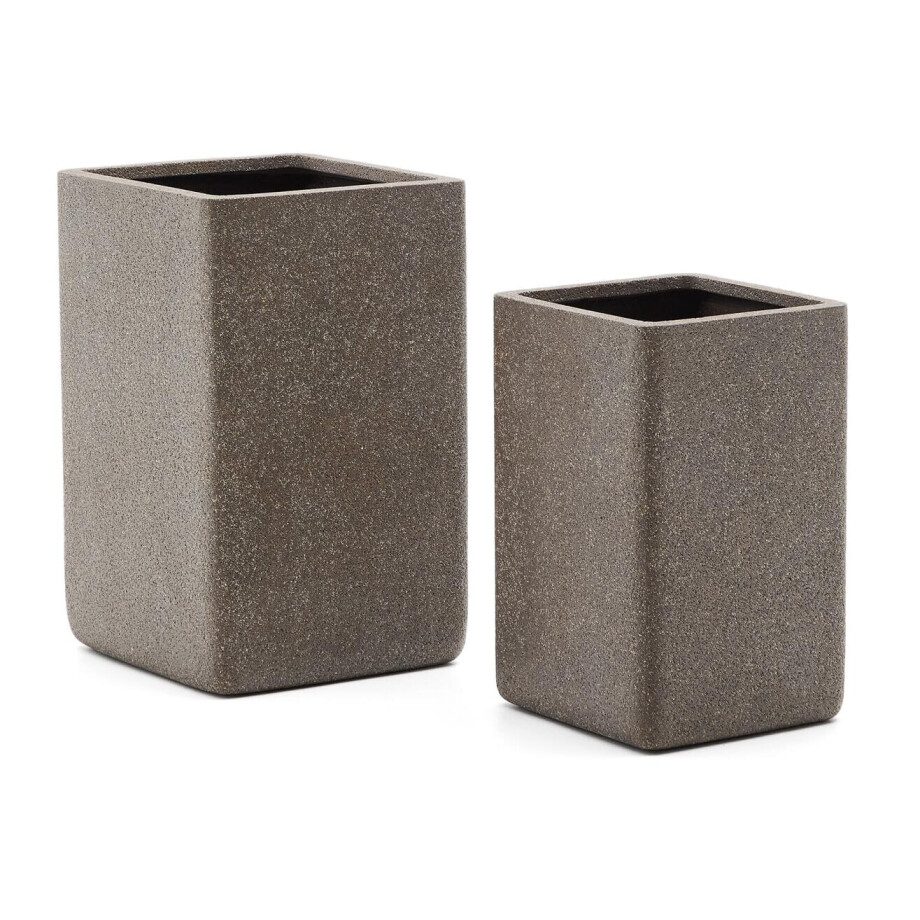 Kave Home Hoge Plantenpot 'Minoa' Polystone, Set van 2 stuks, kleur Bruin afbeelding 1