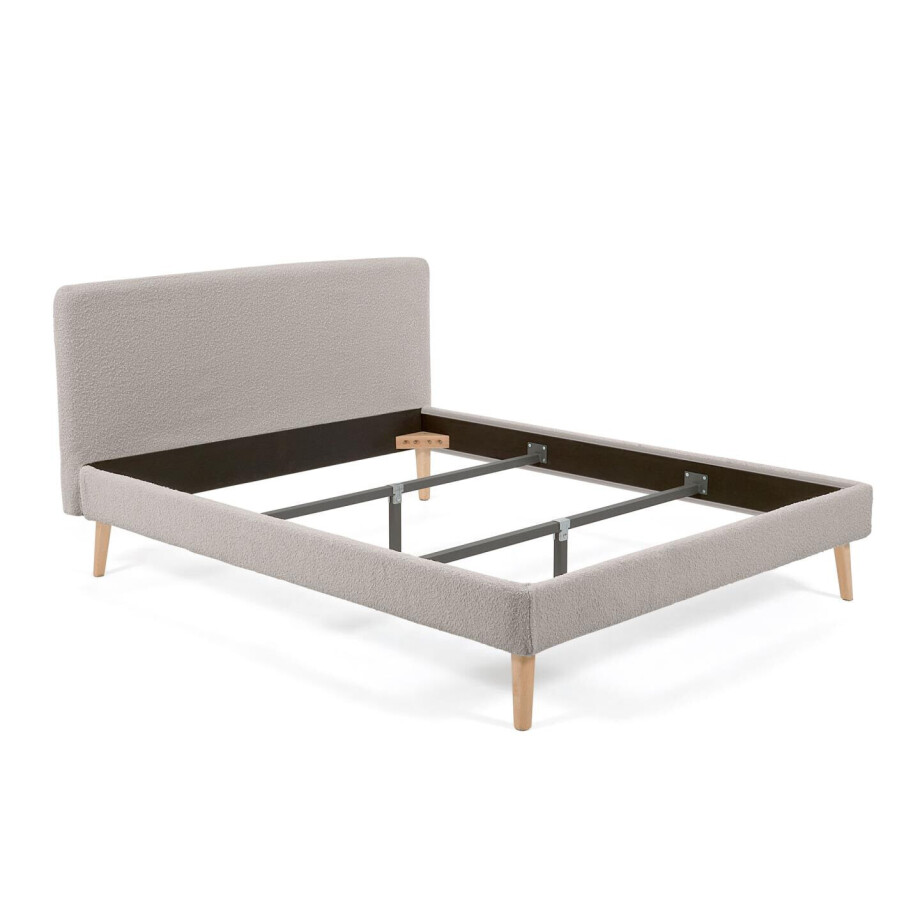 Kave Home Bed 'Dyla' Bouclé, 160 x 200cm, kleur Lichtgrijs afbeelding 1