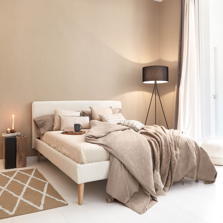 Kave Home Bed 'Dyla' Bouclé, 160 x 200cm, kleur Wit afbeelding 1