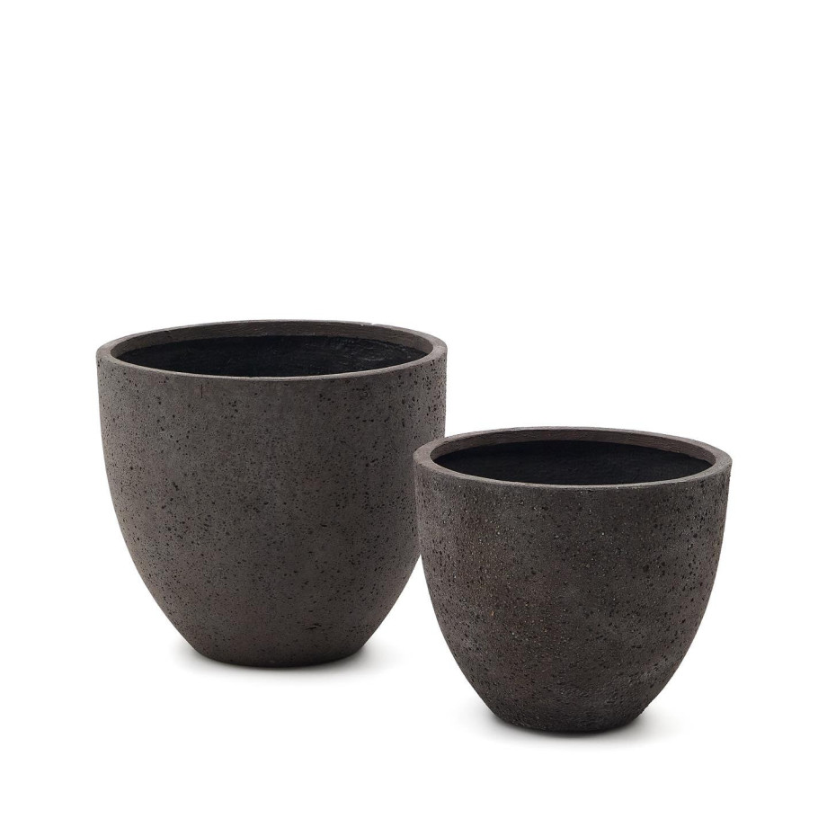 Kave Home Plantenpot 'Serili' Set van 2 stuks, kleur Donkergrijs afbeelding 1