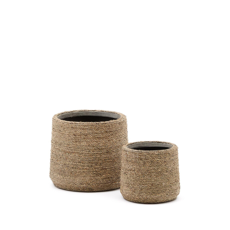 Kave Home Plantenpot 'Sigal' Handgevlochten Espartogras, Set van 2 stuks afbeelding 1