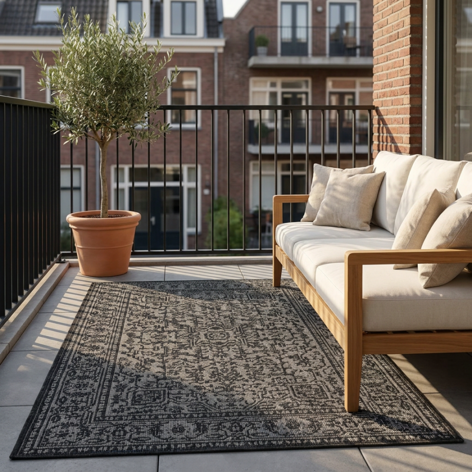 Dubbelzijdig Buitenkleed Kona - Zwart Wit 250x80cm - Polypropyleen - Dekbed-Discounter.nl afbeelding 