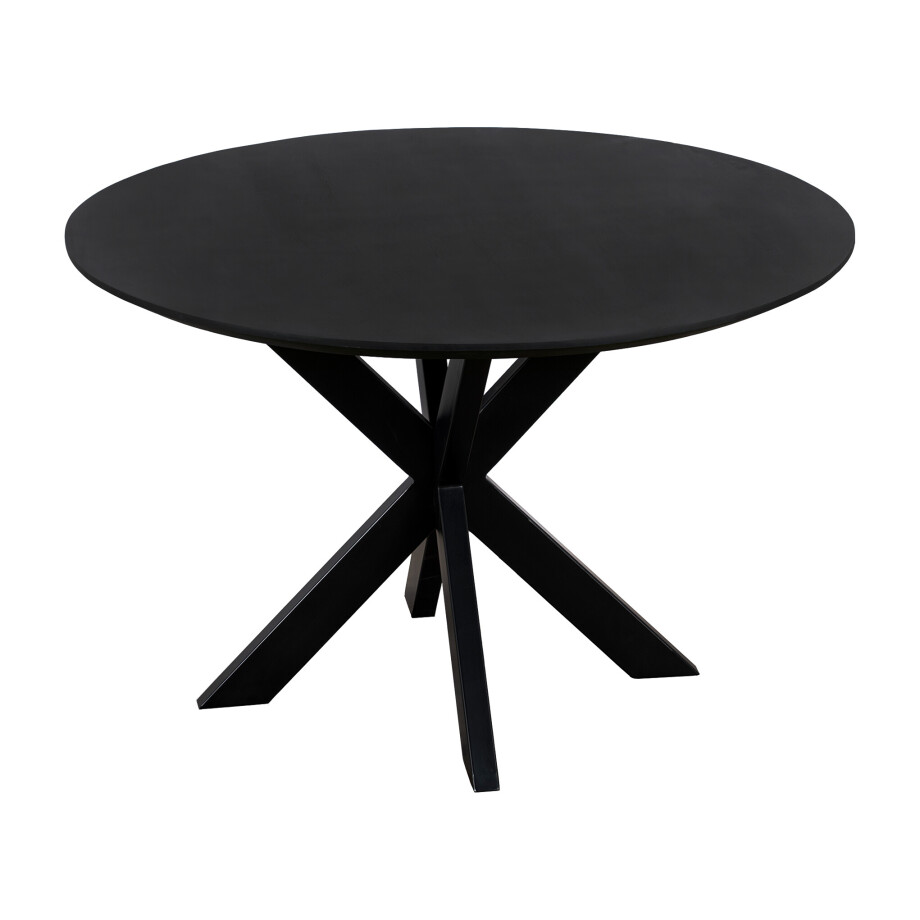 QUVIO Eettafel Sofia - Rond - Ø120 - Stalen kruispoot - FSC®-gecertificeerd mangohout - Zwart afbeelding 1