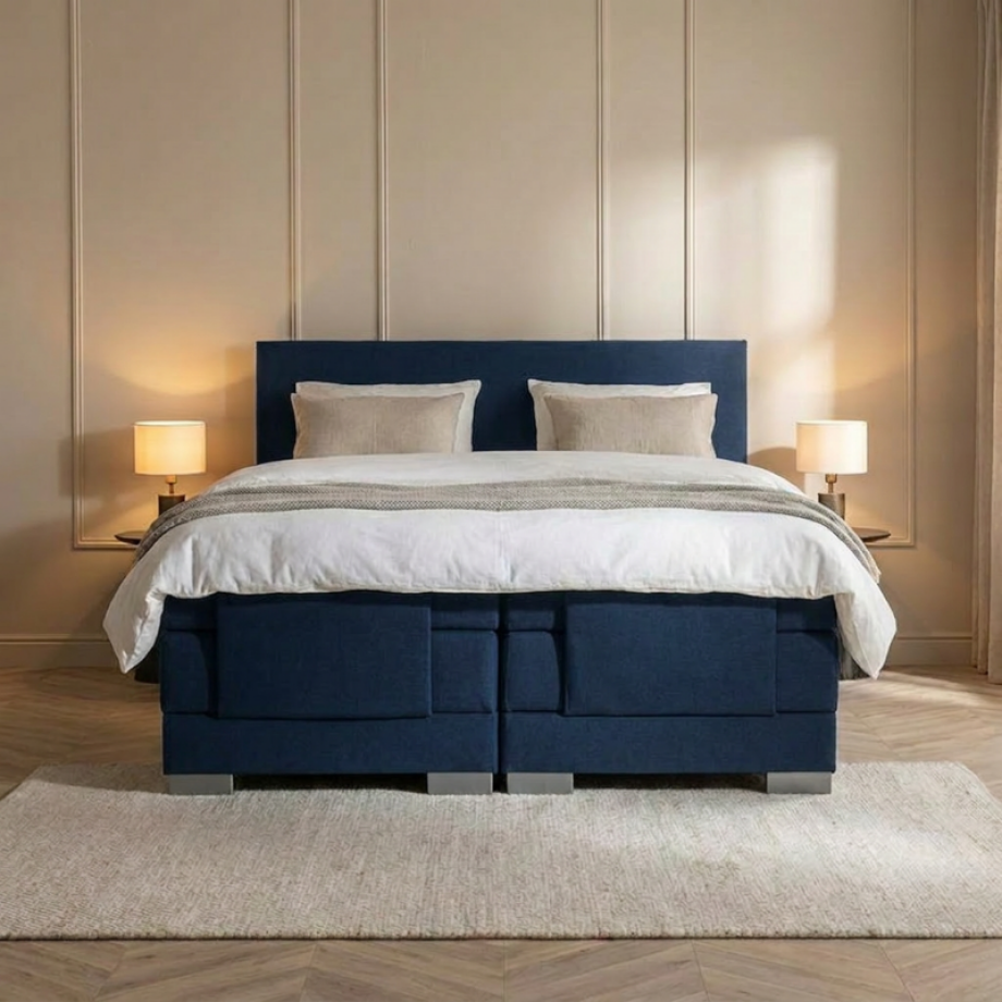 Elektrisch Verstelbare 1-Persoons Elektrische Boxspring Julia - Navy - Blauw 90x220 Cm - Pocketvering - Inclusief Topper - Dekbed-Discounter.nl afbeelding 1