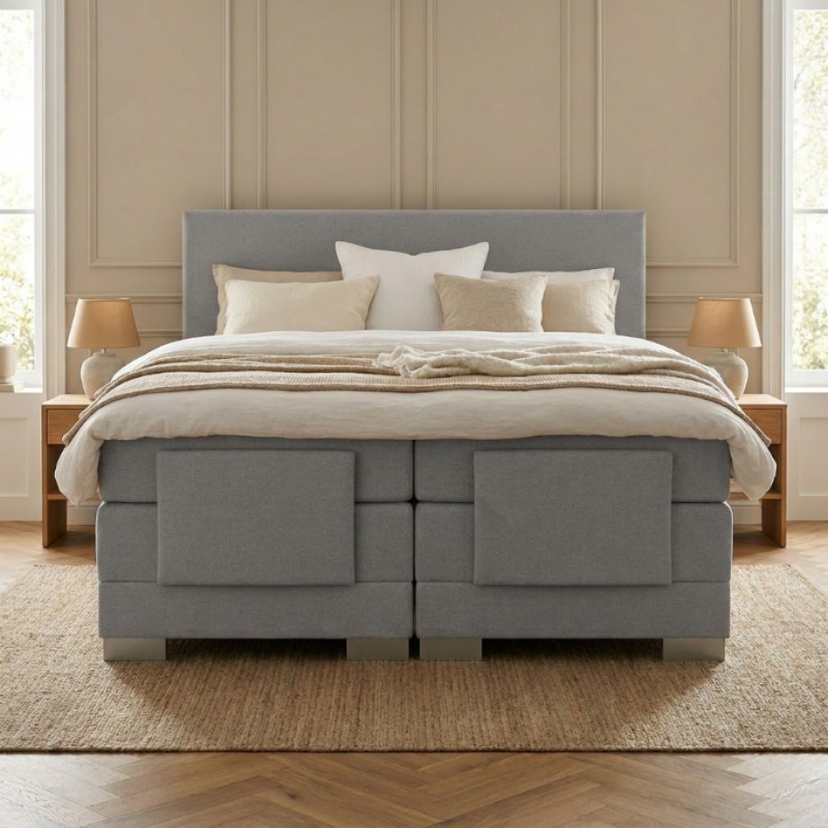 Elektrisch Verstelbare 2-Persoons Elektrische Boxspring Julia - Grijs - Grijs 160x200 Cm - Pocketvering - Inclusief Topper - Dekbed-Discounter.nl Elektrisch Verstelbare 2-Persoons Elektrische Boxspring Julia - Grijs - Grijs 160x200 Cm - Pocketvering - Inclusief Topper - Dekbed-Discounter.nl afbeelding 1