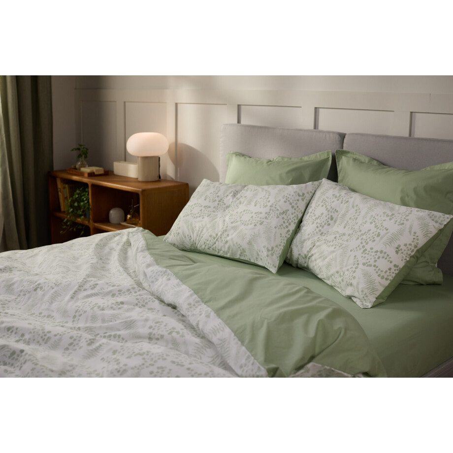Emma Percal Dekbedovertrek 240x220 cm Groen Eucalyptus & Beige afbeelding 