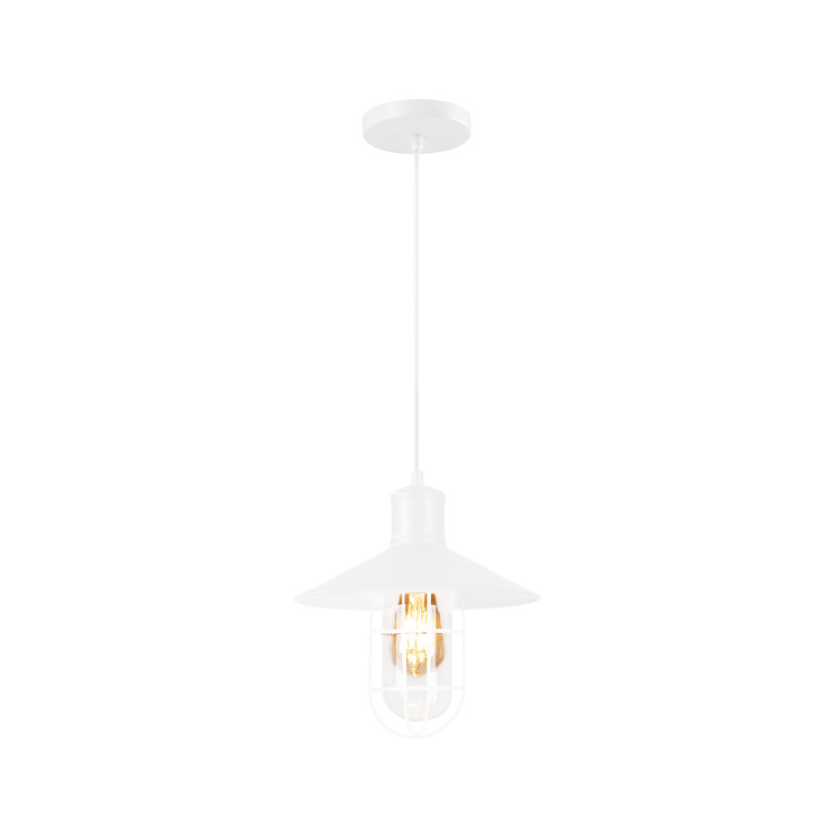 QUVIO Hanglamp industrieel - Glas met metaaldraad - Diameter 27 cm - Wit afbeelding 1