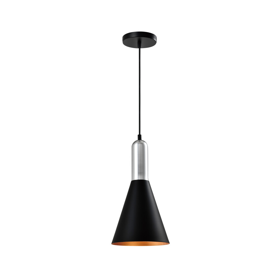 QUVIO Hanglamp modern - Kegelvorm - Zilveren bovenkant - D 19 cm - Zwart afbeelding 1