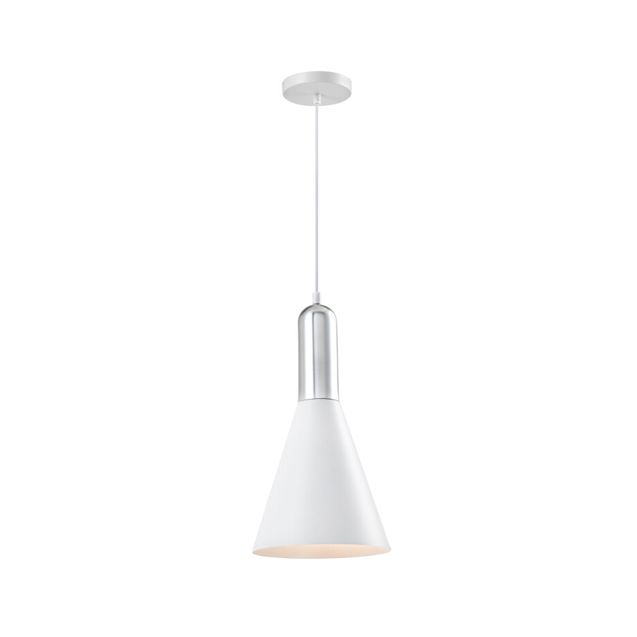 QUVIO Hanglamp modern - Kegelvorm - Zilveren bovenkant - D 19 cm - Wit afbeelding 1