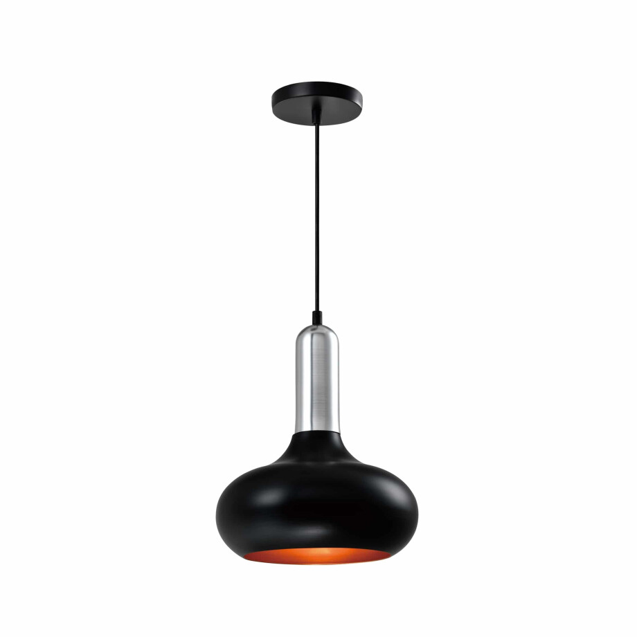 QUVIO Hanglamp retro - Bolvorm - Zilveren bovenkant - D 25 cm - Zwart afbeelding 1