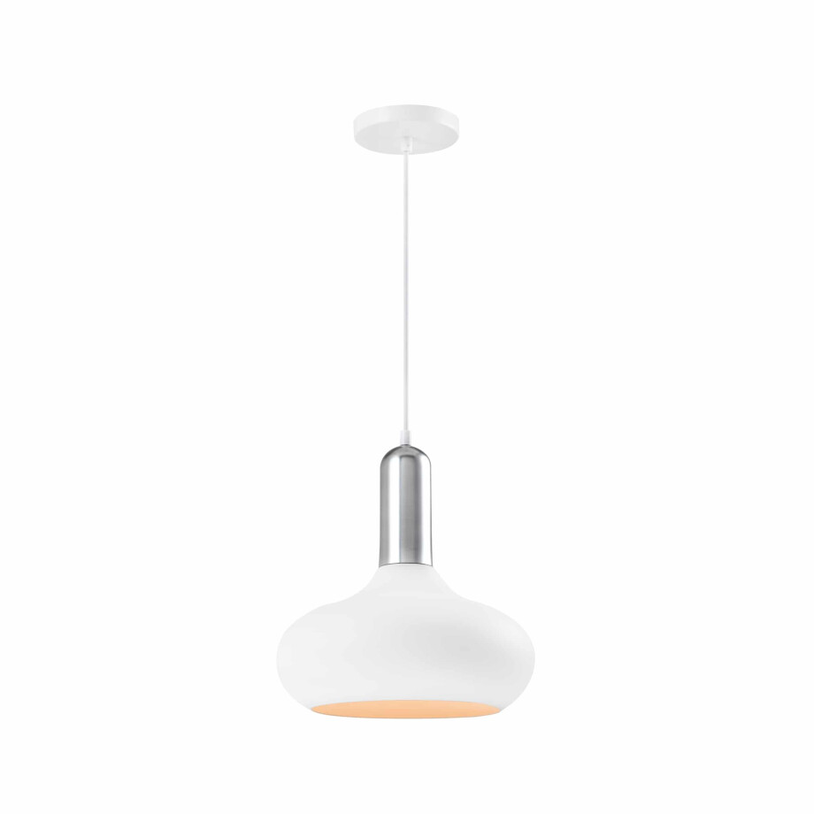 QUVIO Hanglamp retro - Bolvorm - Zilveren bovenkant - D 25 cm - Wit afbeelding 1
