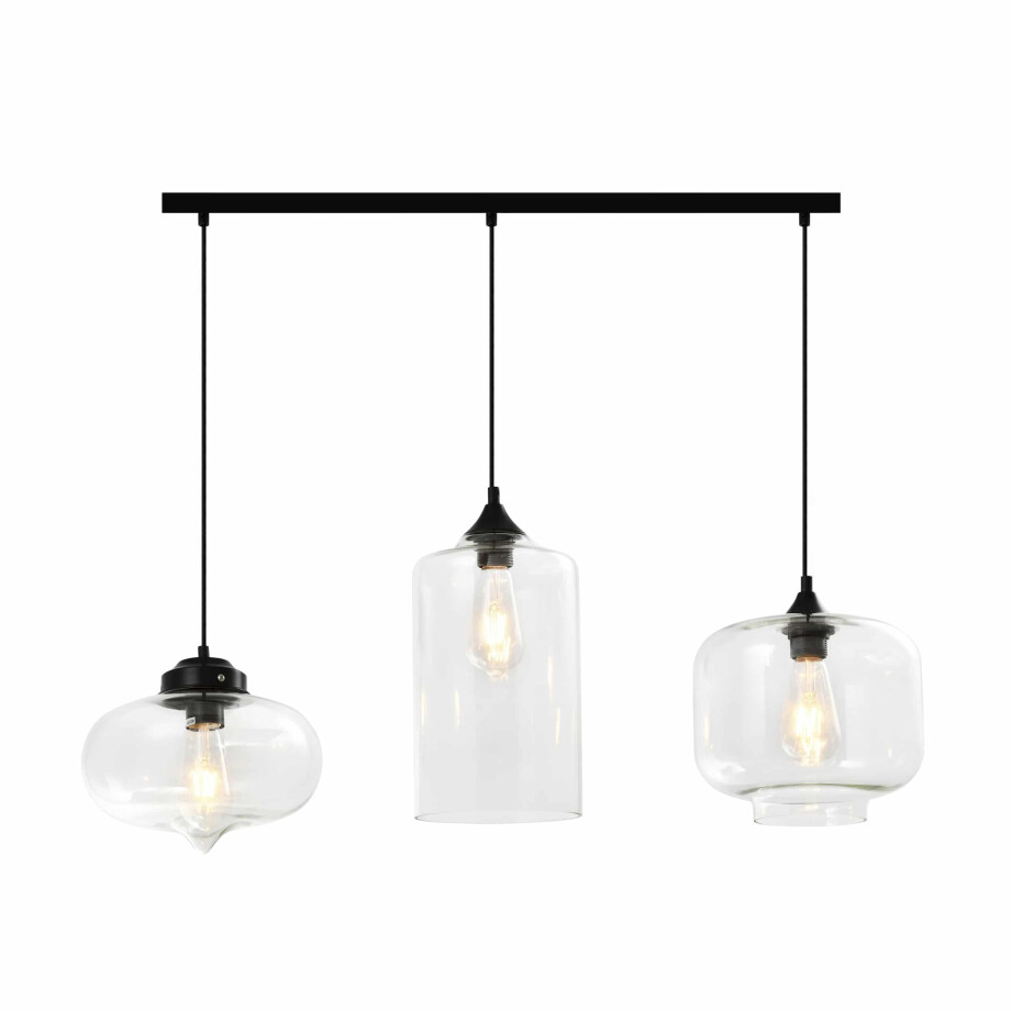 QUVIO Hanglamp retro - 3 lichtspunt - 3 verschillende glazen kappen - 80 x 26 cm afbeelding 1