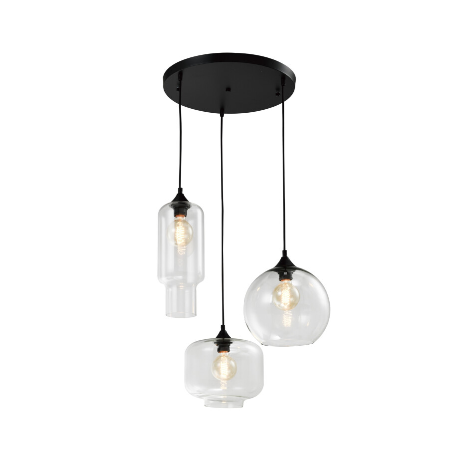 QUVIO Hanglamp retro - 3 lichtspunt - 3 verschillende glazen kappen - D 40 cm afbeelding 1