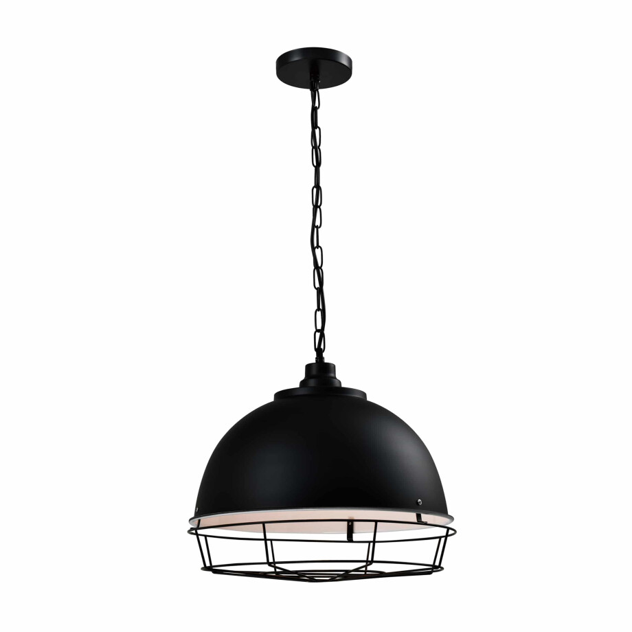 QUVIO Hanglamp industrieel - Kettinglamp met stalen rooster - D 42 cm - Zwart afbeelding 1