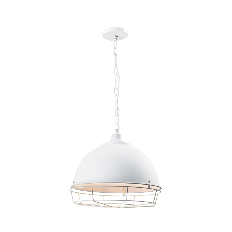 QUVIO Hanglamp landelijk - Kettinglamp met stalen rooster - D 42 cm - Wit afbeelding 1