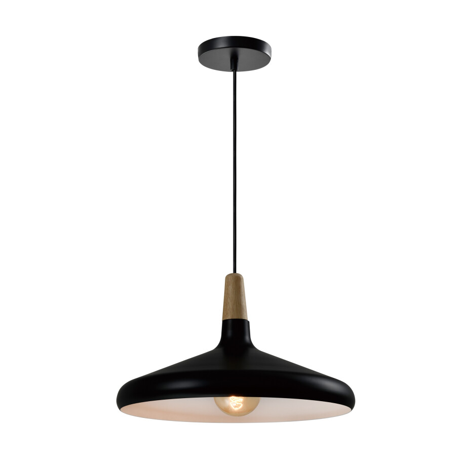 QUVIO Hanglamp Scandinavisch - Laag design - Houten kop - D 38 cm - Zwart afbeelding 1