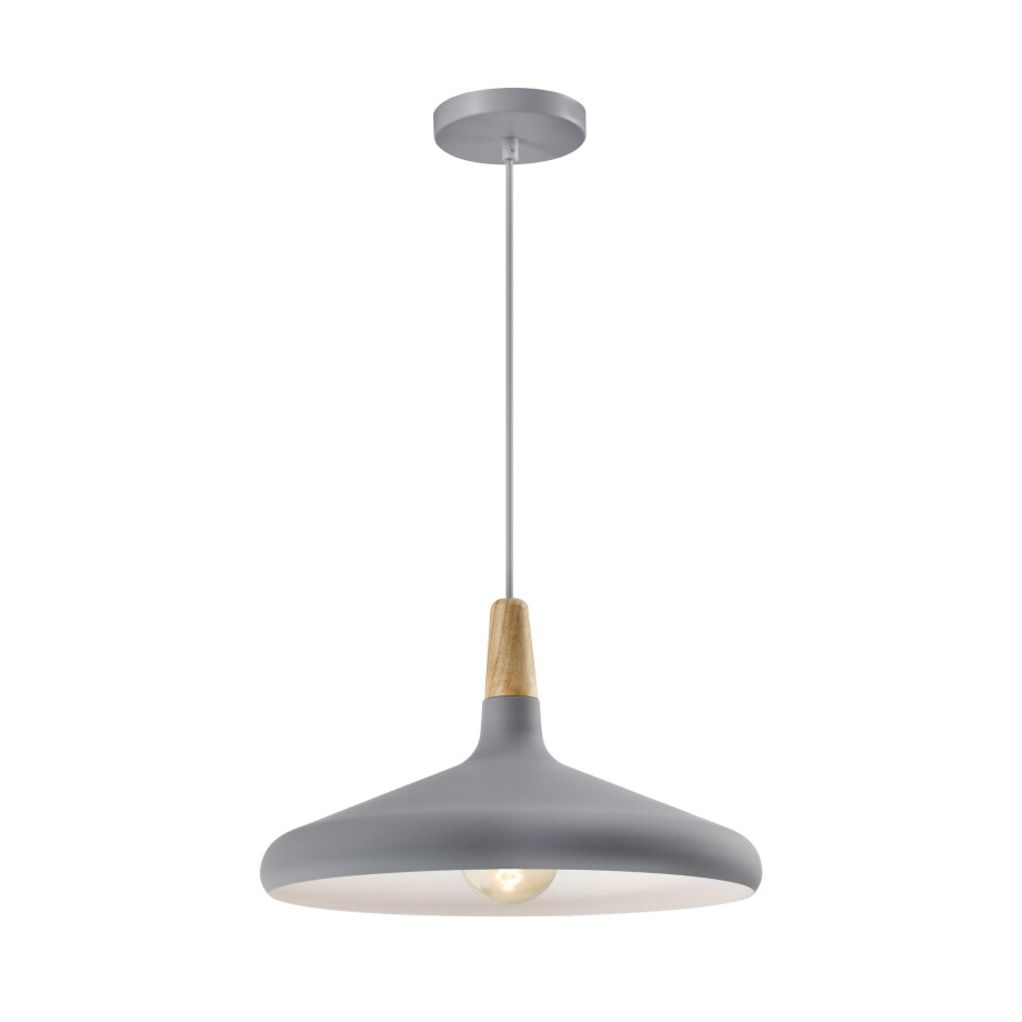 QUVIO Hanglamp Scandinavisch - Laag design - Houten kop - D 38 cm - Grijs afbeelding 1