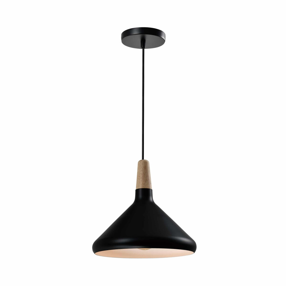 QUVIO Hanglamp Scandinavisch - Hoog design - Houten kop - D 26 cm - Zwart afbeelding 1