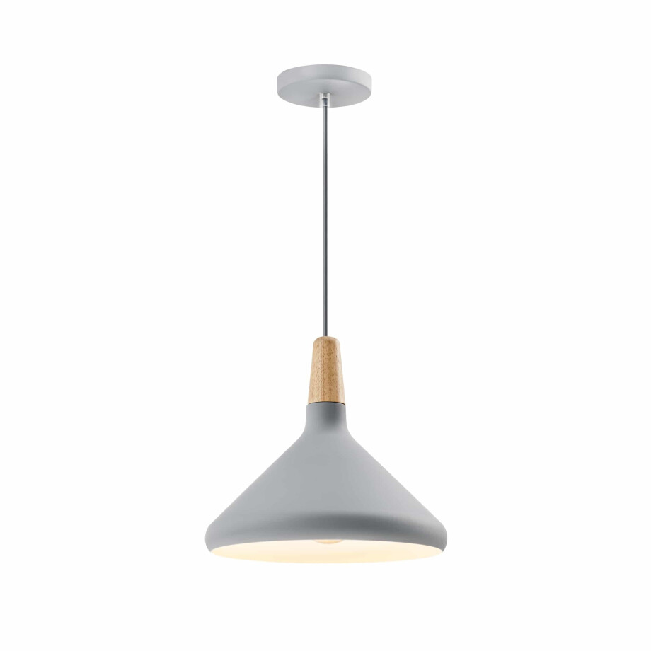 QUVIO Hanglamp Scandinavisch - Hoog design - Houten kop - D 26 cm - Grijs afbeelding 1