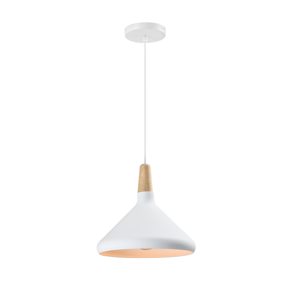QUVIO Hanglamp Scandinavisch - Hoog design - Houten kop - D 26 cm - Wit afbeelding 1
