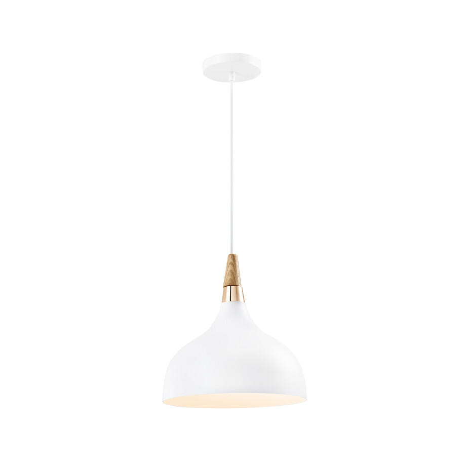 QUVIO Hanglamp Scandinavisch - Simplistisch hoog design - Houten kop - D 30 cm - Wit afbeelding 1