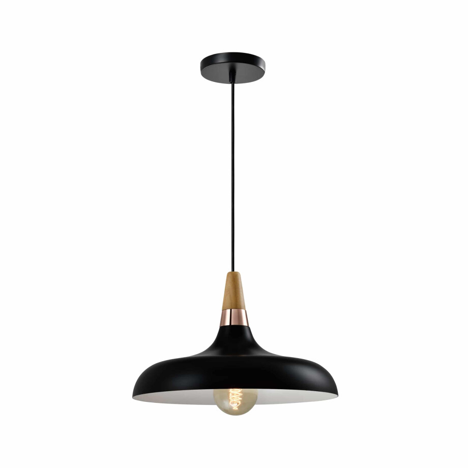 QUVIO Hanglamp Scandinavisch - Simplistisch laag design - Houten kop - D 30 cm - Zwart afbeelding 1